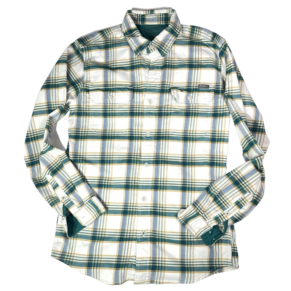 EDDIE BAUER Shirt Green Plaid Button Down Long Sleeve Size M Men's